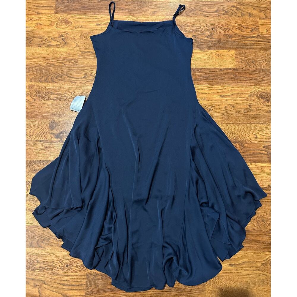Jewel Badgley Mischka Asymmetrical Ruffle Slip Dress Navy Women’s Size 16 NWT